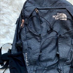 North Face Black Borealis Backpack with Rose Gold Details